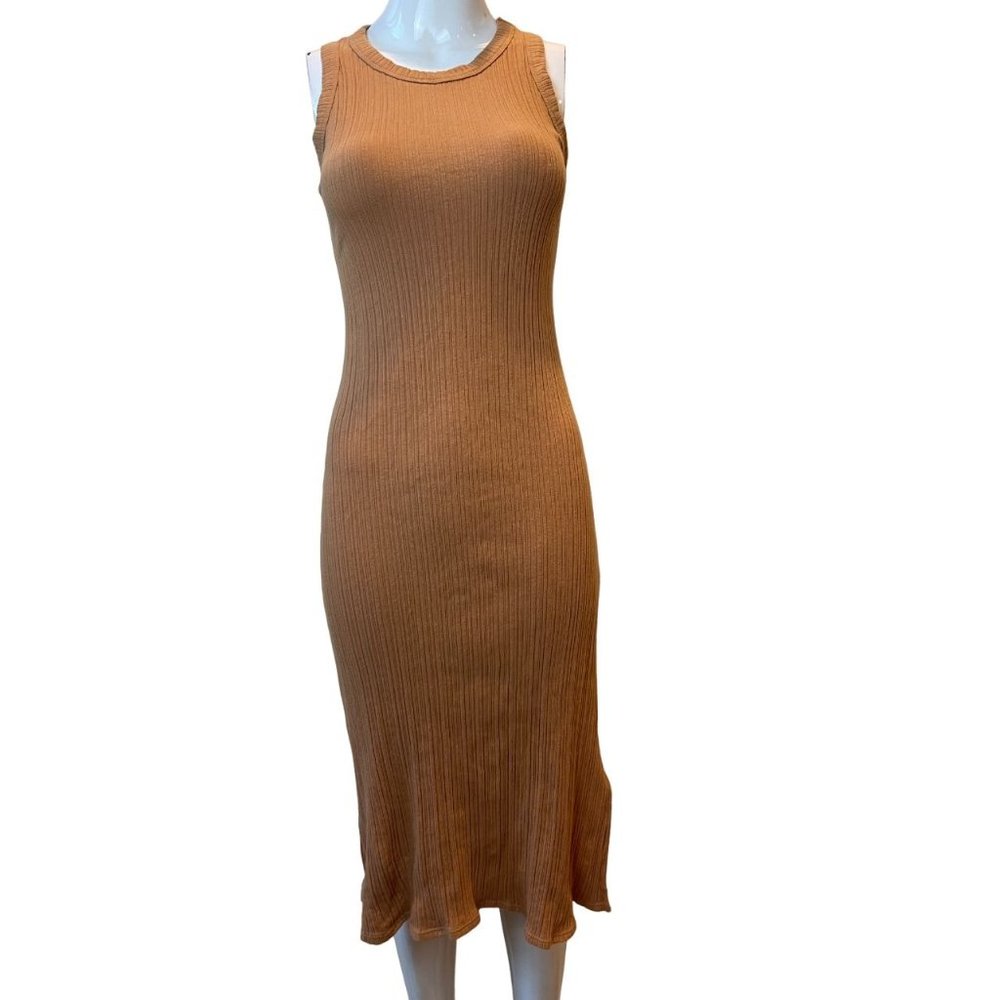Lush Womens Knitted Tank Dress Sleeveless Side Slit Round Neck Rust Size Medium
